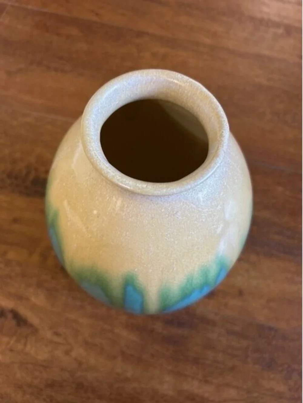 Handcrafted Ceramic Vase with Blue and Beige Glaze